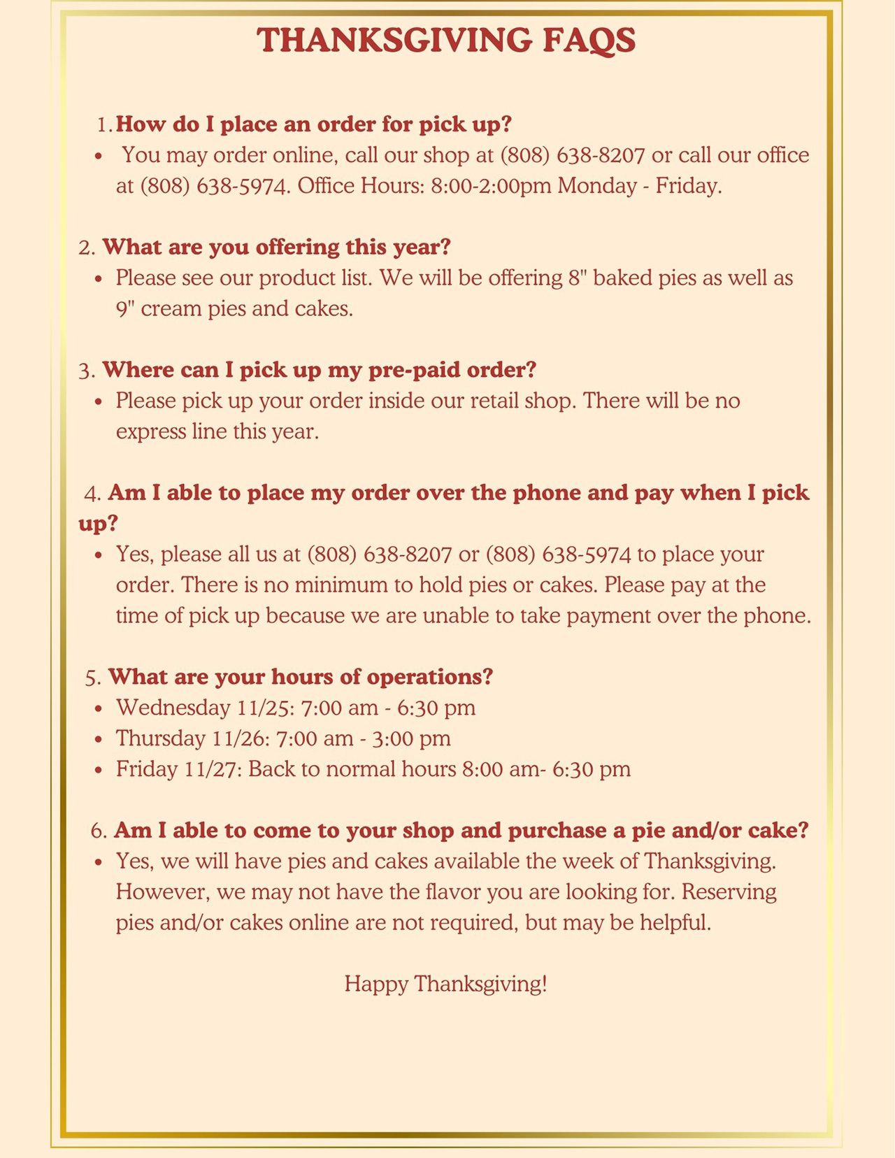 THANKSGIVING FAQS